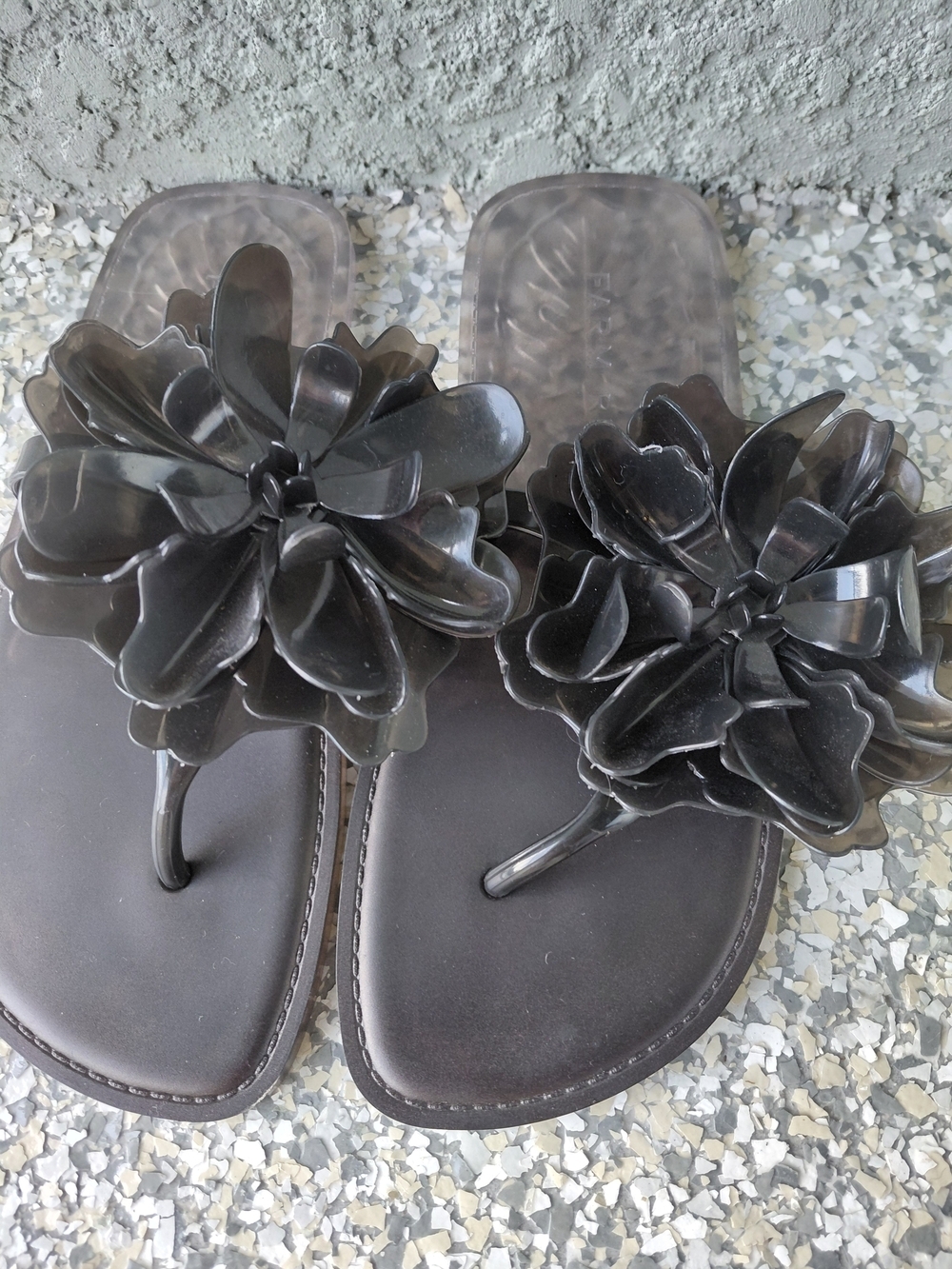 Farm Rio Black Floral Jelly Flip Flop Sandals 3D Flower Slides Size US 5 EU 35/3